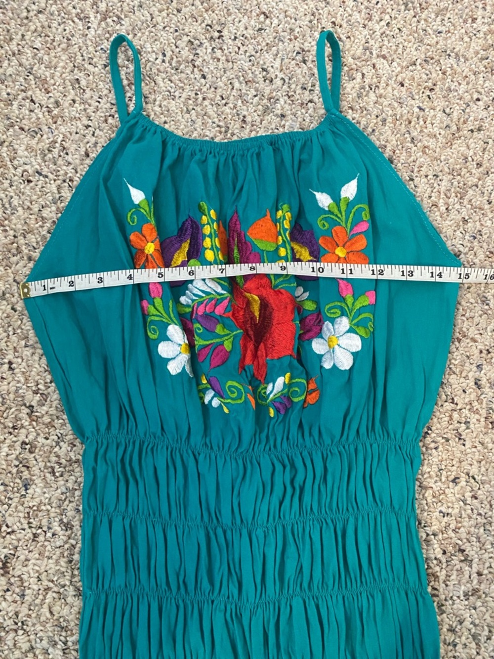 ๐ BOGO 100% Cotton Teal Embroidered Floral Smocked Tank Top ๐ - Picture 4 of 5